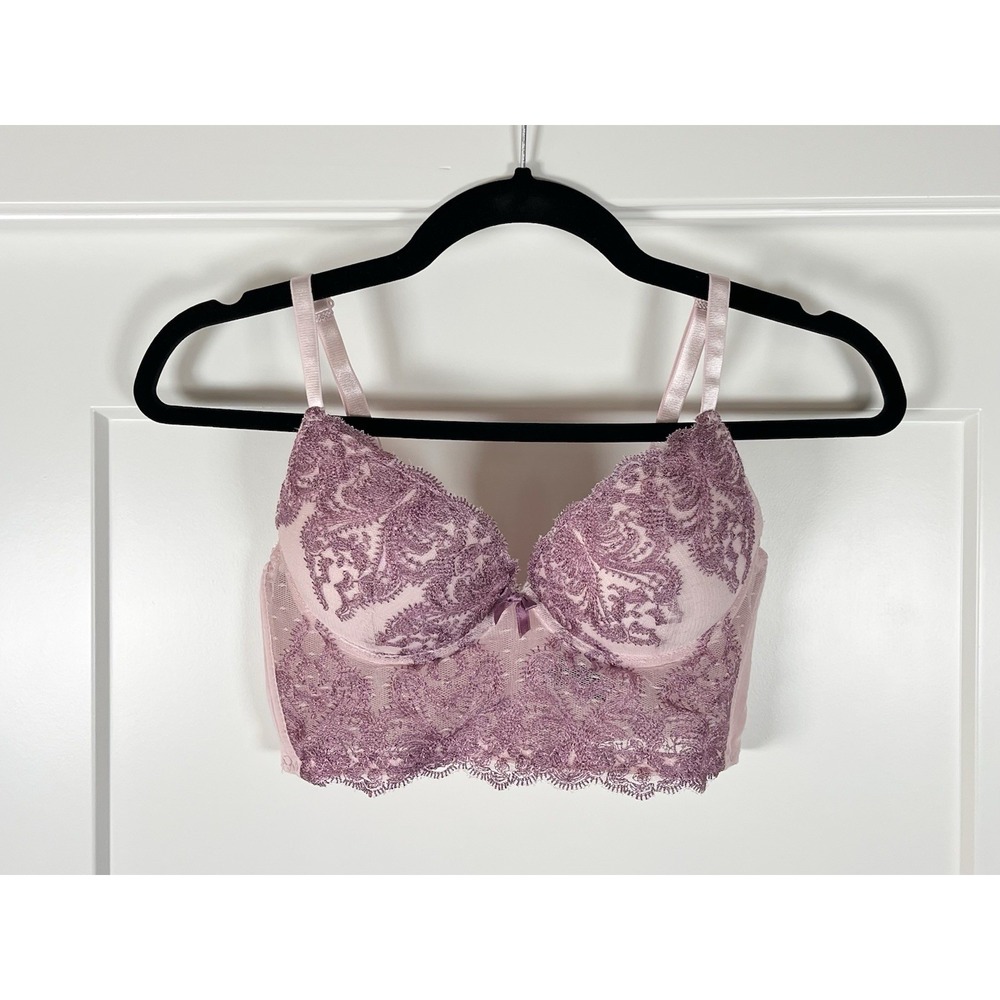 Prima Valentina Dusty Pink Lace Longline Bra 34B Push Up Bustier Cottagecore‎